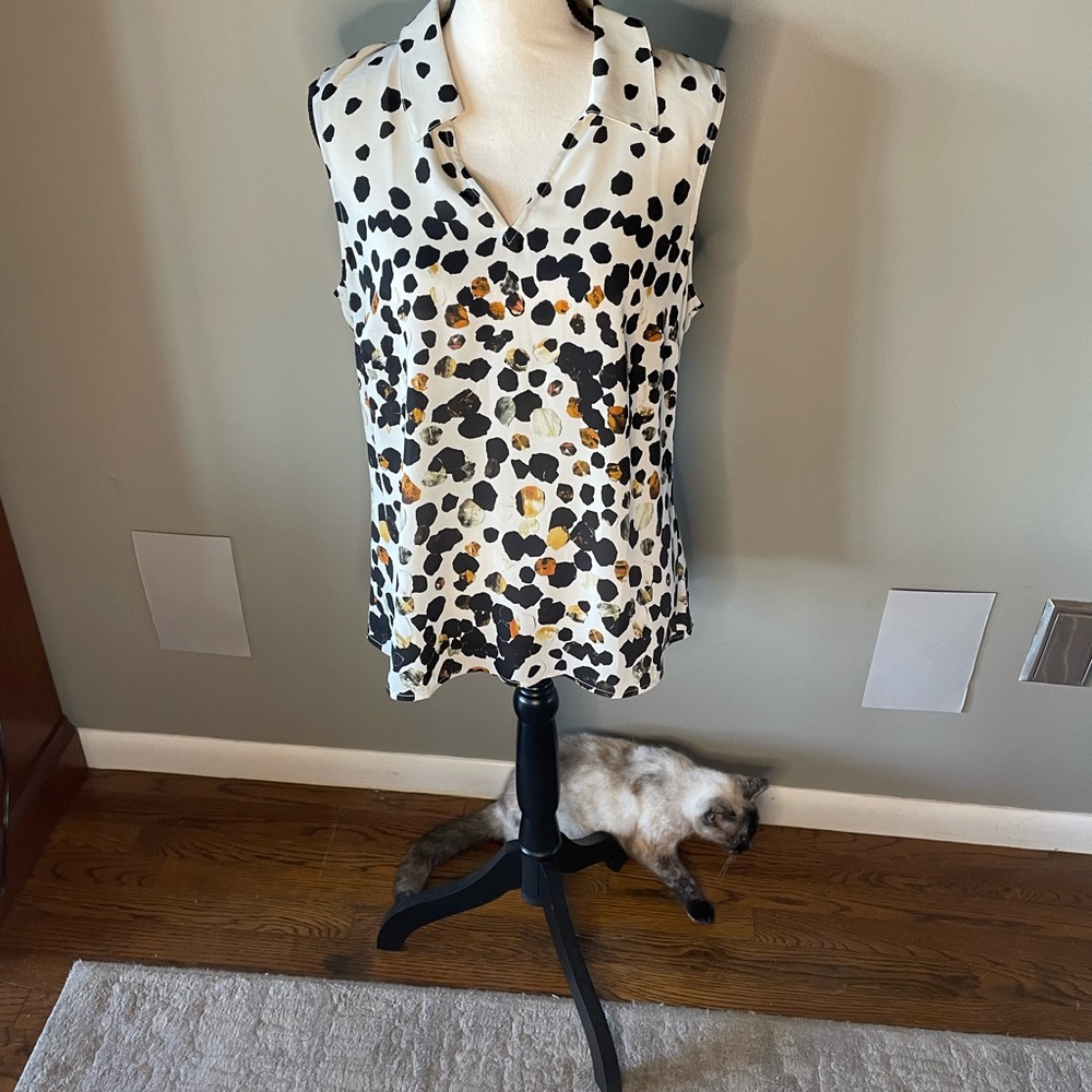 CAbi Black and Gold Polka Dot Blouse